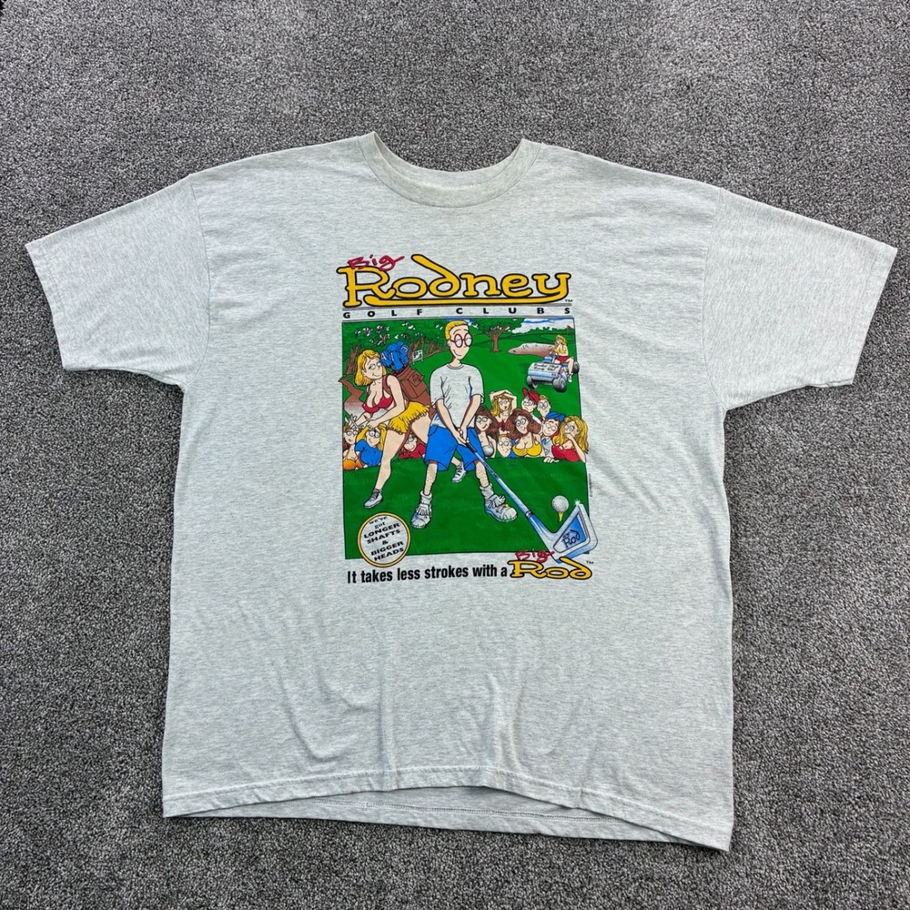 Vintage Big Rodney Golf Clubs Shirt Mens 2XL Gray Big Rod‎ Novelty Joke Funny